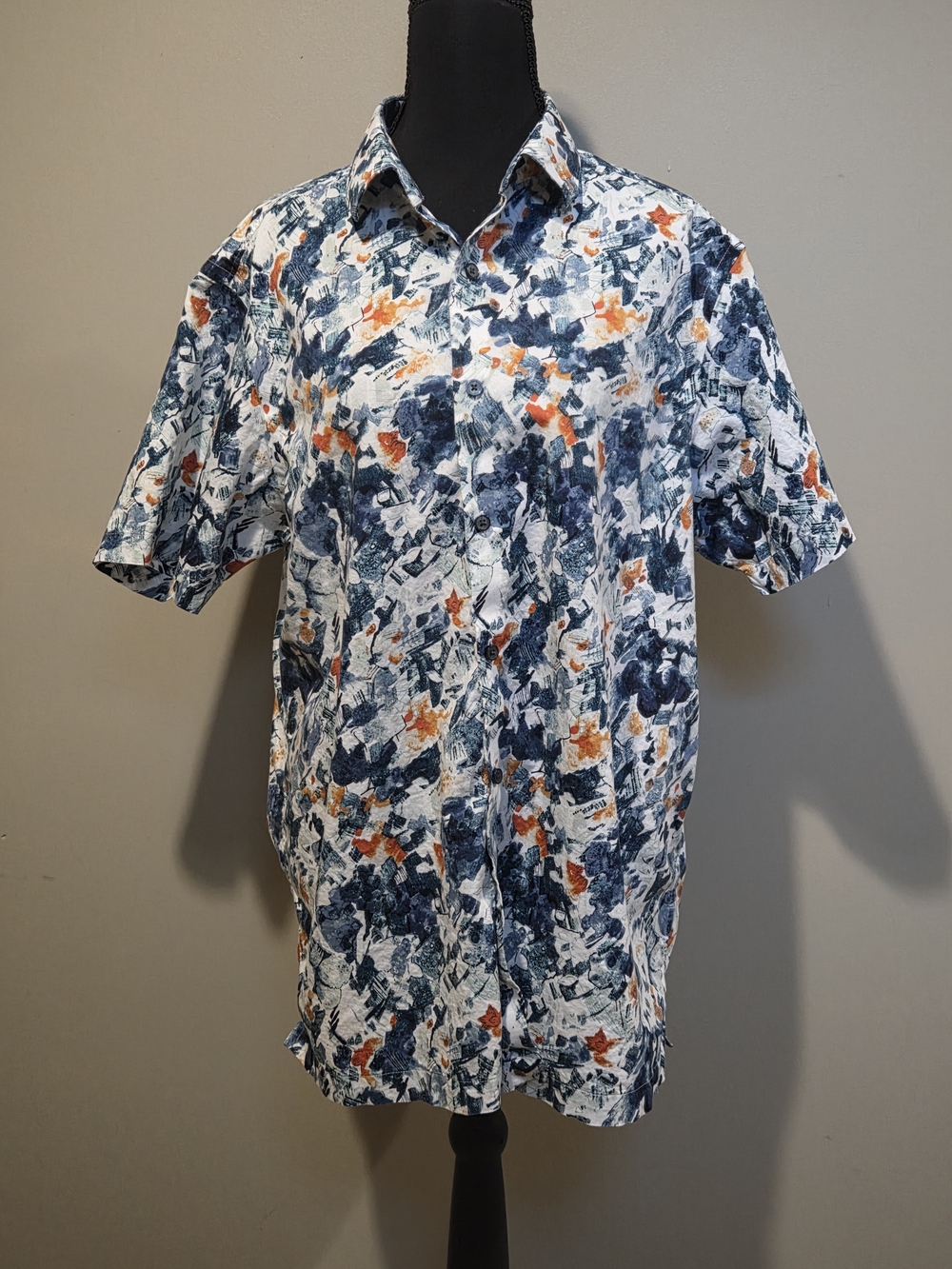 Men's Short Sleeve Abstract Print Shirt - Blue & Orange